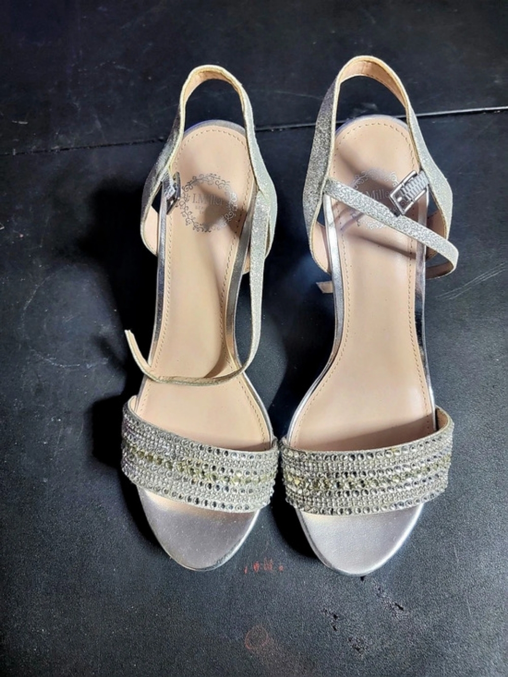 J. Renee Embellished Silver Heels US 7M